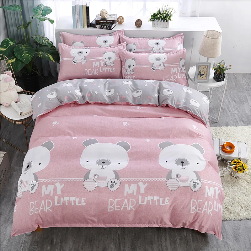 

Cute Cartoon Pale Red Bear Pattern Bedding Sets Duvet Cover Set Pillowcase 4Pcs Bed Sheets Twin Full Queen Sizes Kid Or Boys