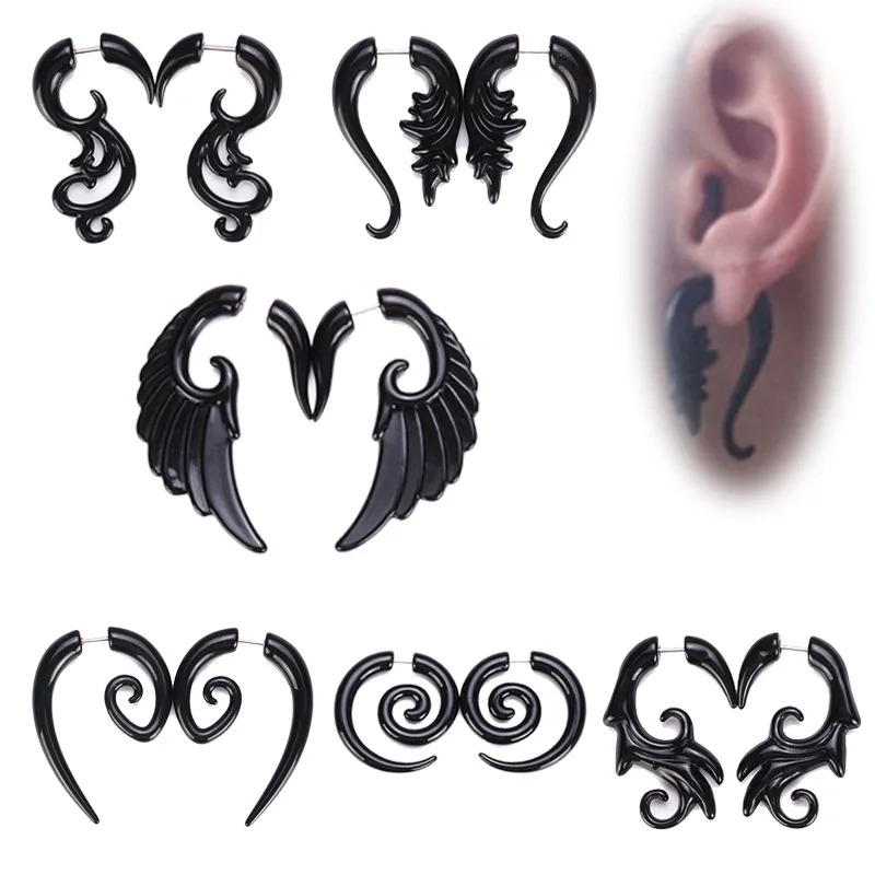 

New Cool Black Ear Cuff Earrings for Women Men Dragon Wings Clouds Double Side Piercing Earring for Women Jewelry 2018