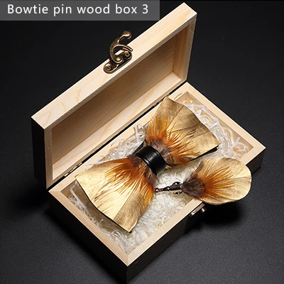 Bowtie pin woodbox JEMYGINS дизайн бант Золотая натуральная птица перо бант ручная работа кожаная брошь для галстука-бабочки деревянная коробка свадебный подарок - Цвет: Bowtie pin woodbox