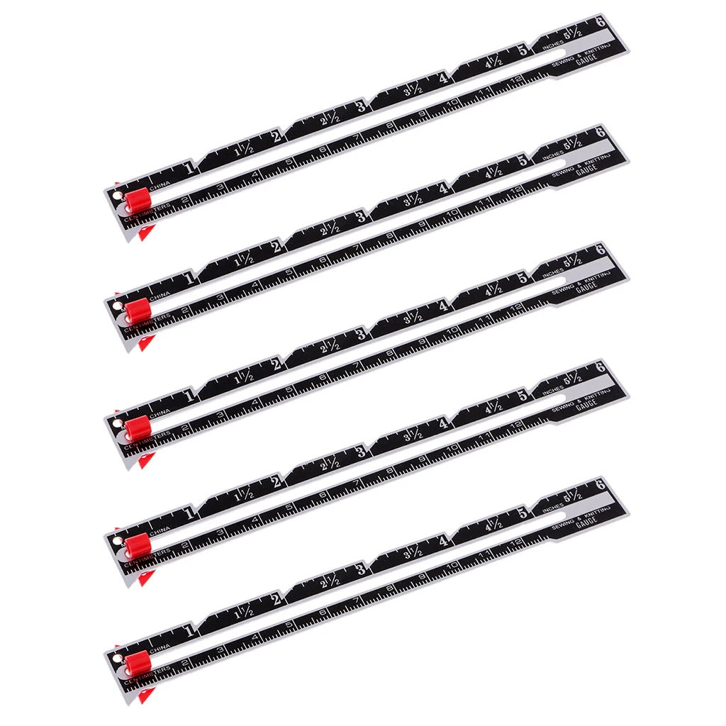5Pcs Black Metal Sewing & Knitting Gauge with Sliding Guide Garment Pattern Dress Making Rulers
