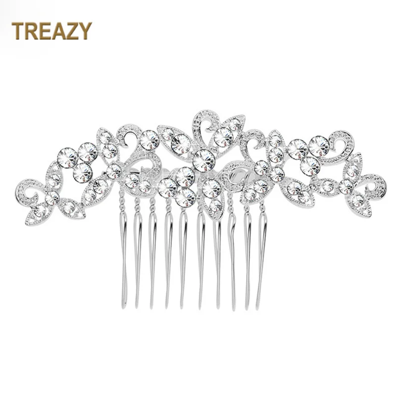 

Sparkly Rhinestone Crystal Leaf Flower Hairpins Silver Color Wedding Tiara Bridal Hair Combs Women Wedding Hair Accessories