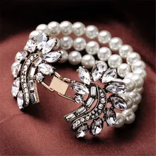 Модные изысканные винтажные браслеты с искусственным жемчугом и кристаллами в виде цветов для женщин прямые продажи с фабрики