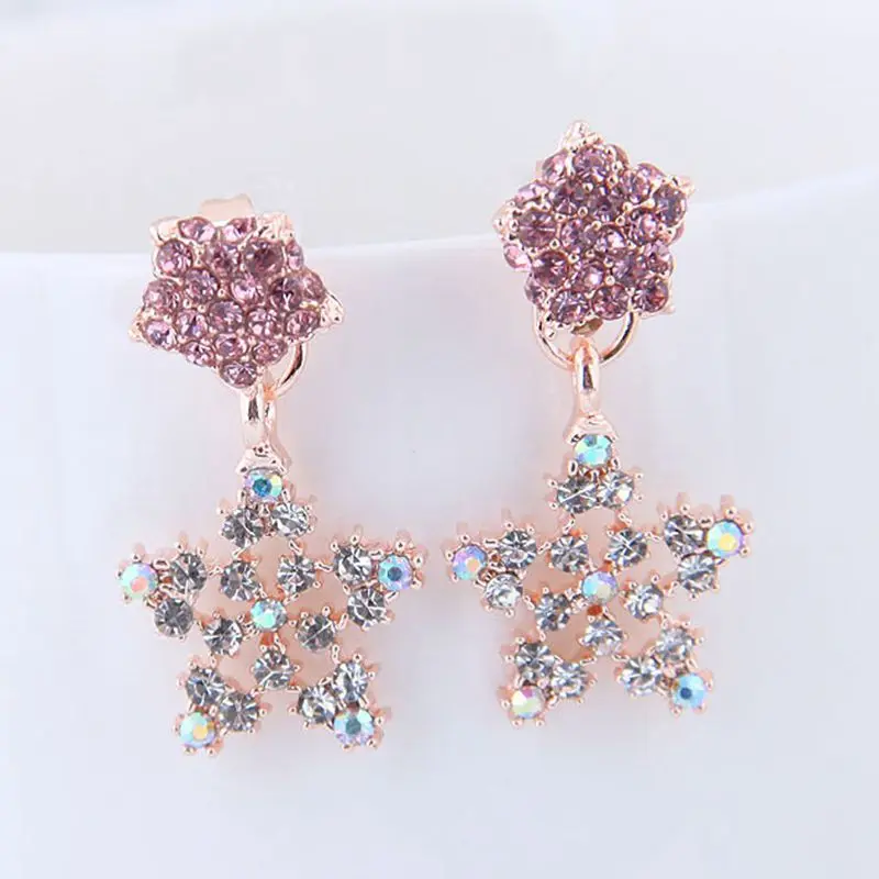 

Korean Fashion Trendy Jewelry Gold Metal Crystal Star Earrings For Women