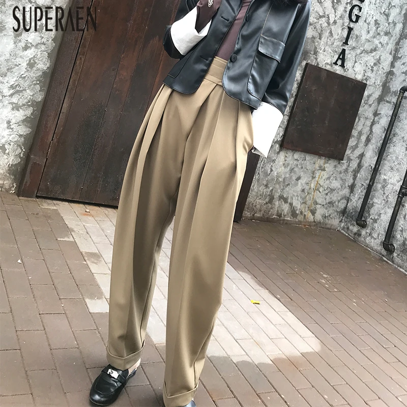 

SuperAen High Waist Long Pants Women Casual Autumn New 2019 Wide Leg Pants Female Solid Color Fashion Ladies Pants