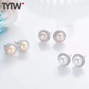 

TYTW 925 Sterling Silver white Shell Pearl Fashion earrings for women Jewelry Customize Fresh Water Pearl Korea Stud Earrings