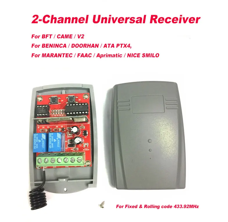 

2-CH Universal Receiver CAME FAAC Gate/Garage Door Opener Replacement Receiver DC 12-24V 433.92MHz