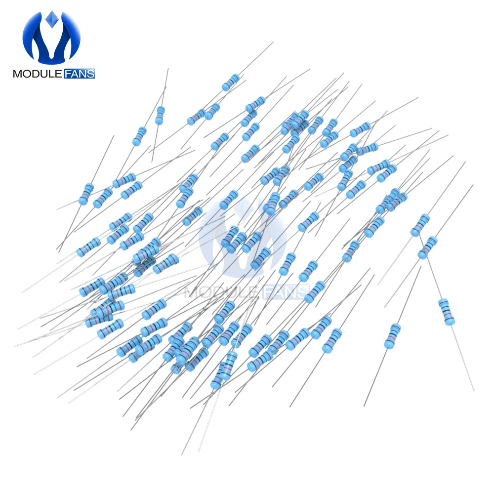 100 шт металлический пленочный резистор 1%+ 1%-1% 1/2W 0,5 W 1R-1M 1K 2,2 K 4,7 K 5,1 K 6,8 K 10K 15K 22K 47K 100K Ohm Сопротивление "сделай сам" электронный
