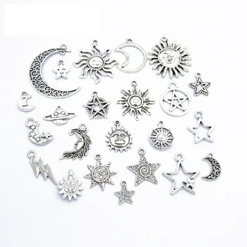

23pcs/lot Tibetan Antique Silver Color Mixed Sun Moon Stars Collection Celestial Charm Pendant for DIY Bracelet Jewelry Making