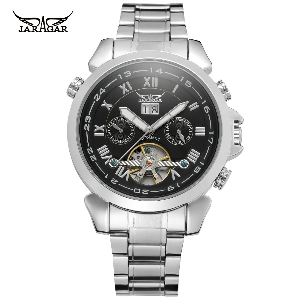 

Original Watch Automatic Mechanical Watches Stainless Steel Band Tourbillon Flywheel Men JARAGAR Wristwatch