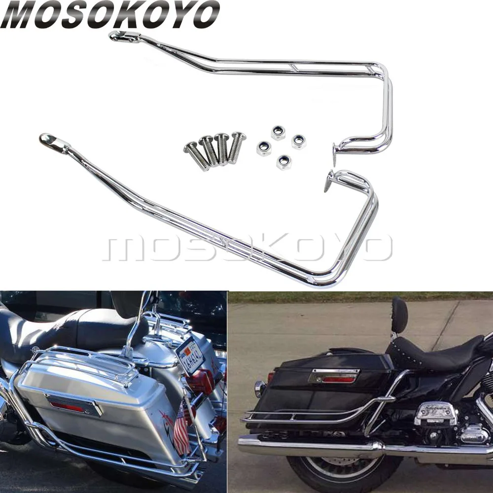 Chrome-Motorcycle-Twin-Saddlebag-Rails-Guard-Bar-Bracket-Holder-Guards ...