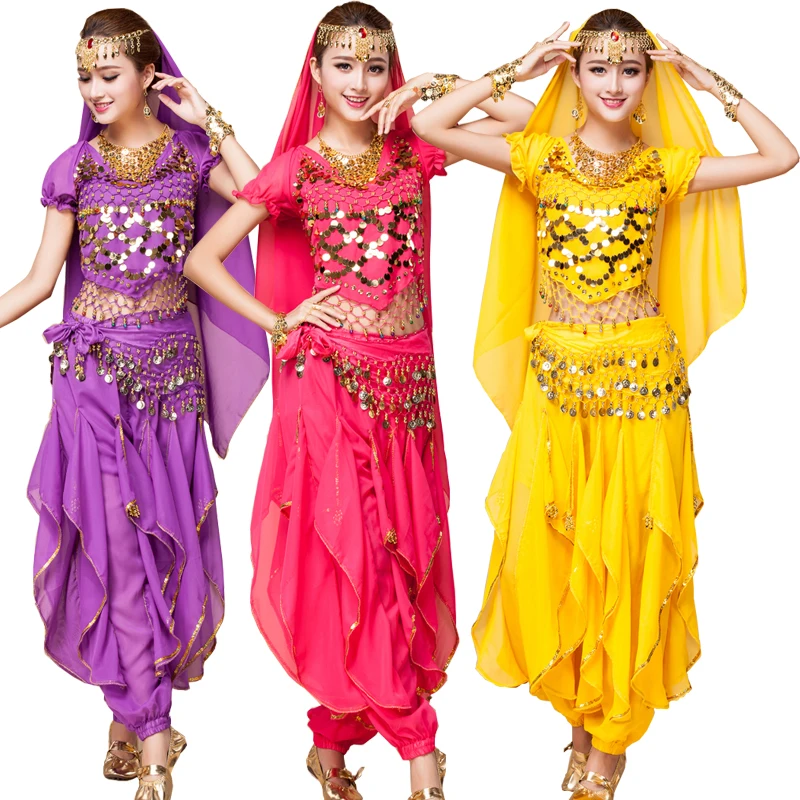 Девушки Блестки Танец живота костюм Болливуд костюмы Индийские танцы платье Для женщин oriental бальные этап одежда костюмы