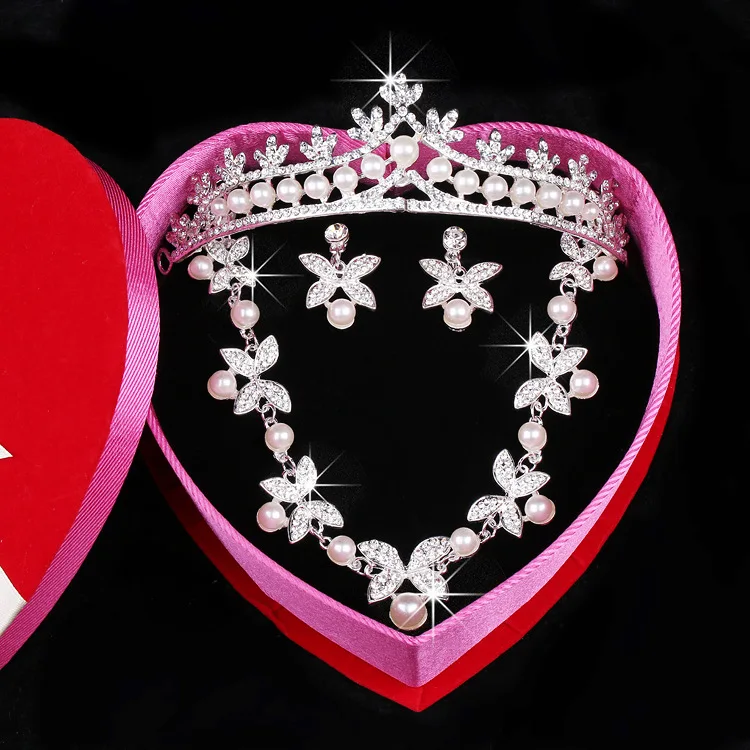 

2017 New Fashion Bridal Jewelry Sets Gorgeous Crystal Necklace Earrings crown For Brides Party Prom Wedding Accessories HG-S008G