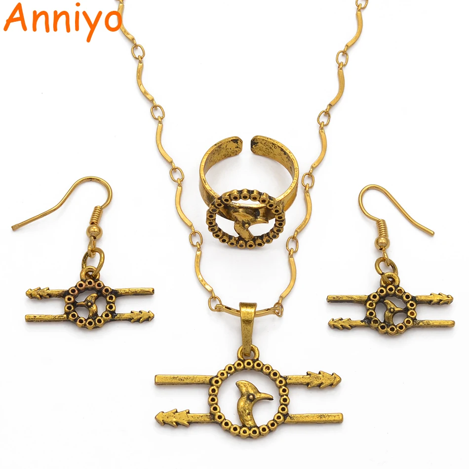 Anniyo (черный и золотой цвет) PNG этническое ожерелье & серьги/кольцо Ювелирные