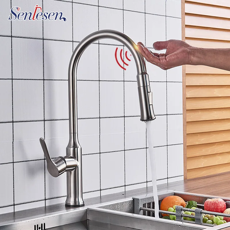 

Senlesen Sensor Kitchen Faucet Single Handle Deck Mount Sensitive Kitchen Sink Tap Hot and Cold Water Vanity Sink Mixer Tap