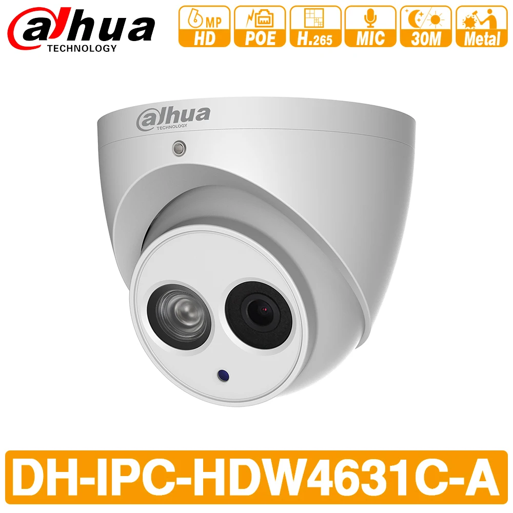 Dahua IPC HDW4631C A 6MP HD POE сетевая Мини купольная IP камера металлический чехол Встроенный