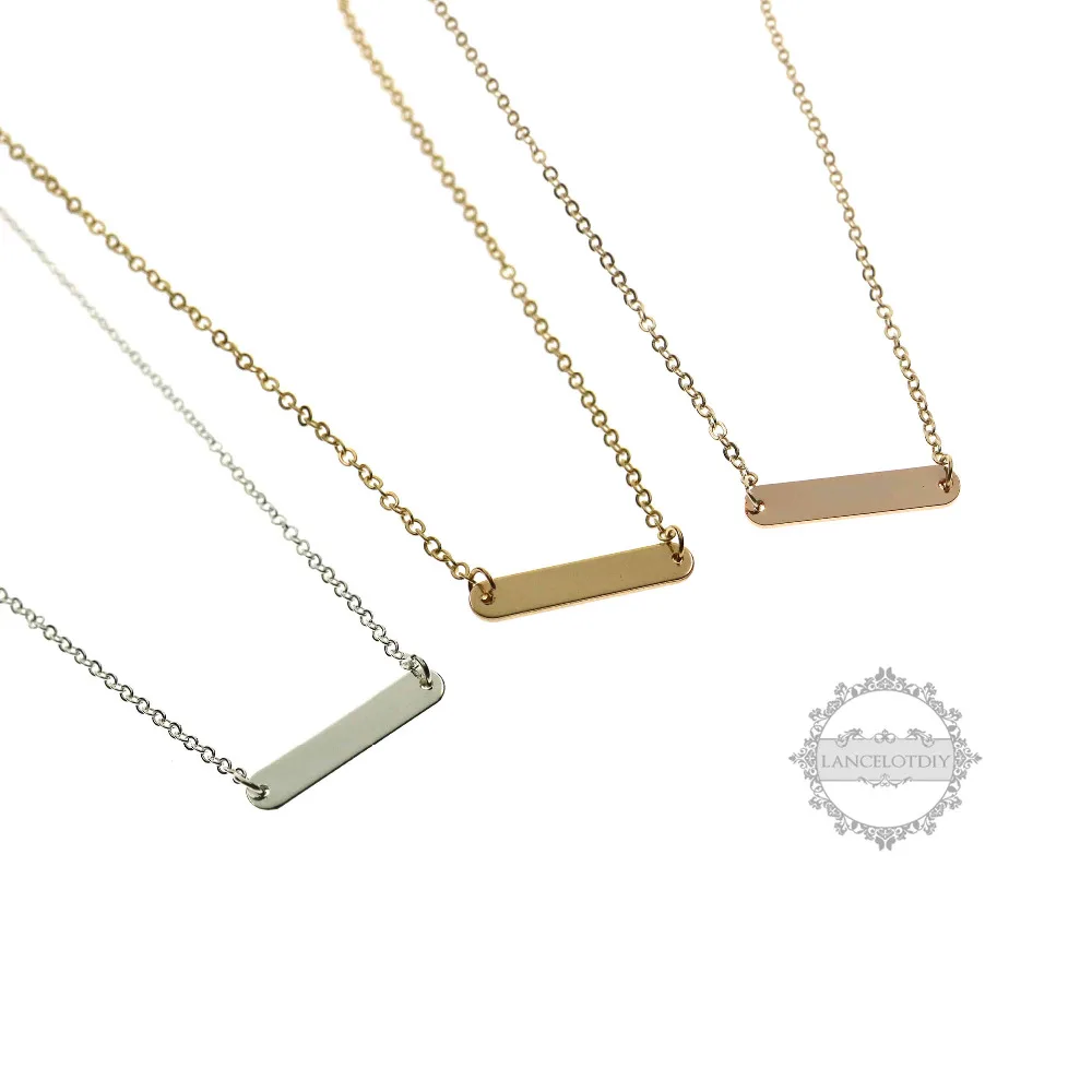

rose gold silver rectangle customized monogram personalized name engraved bar necklace friends bridesmaid gift 16''+2'' 6390371