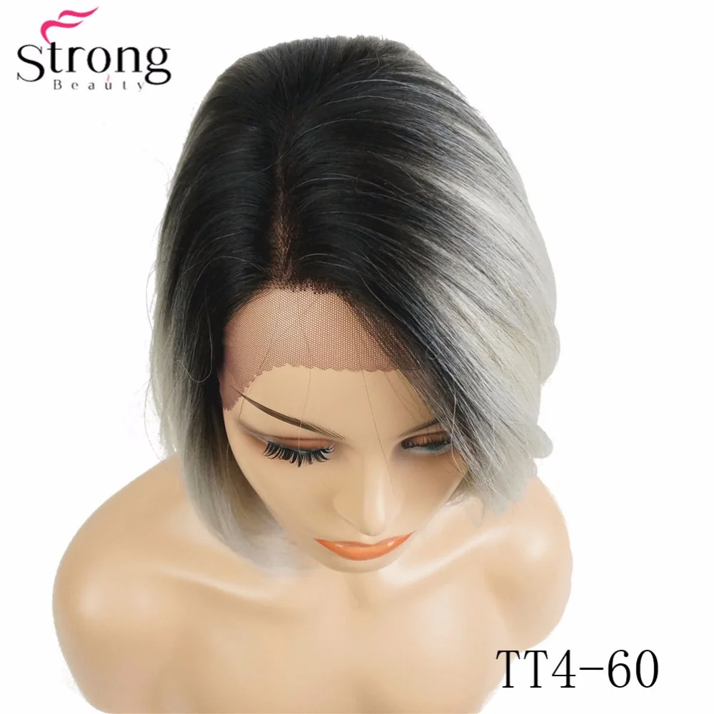 StrongBeauty женский синтетический парик на фронте шнурка волос омбре с темными корнями короткий Боб Прическа натуральные парики