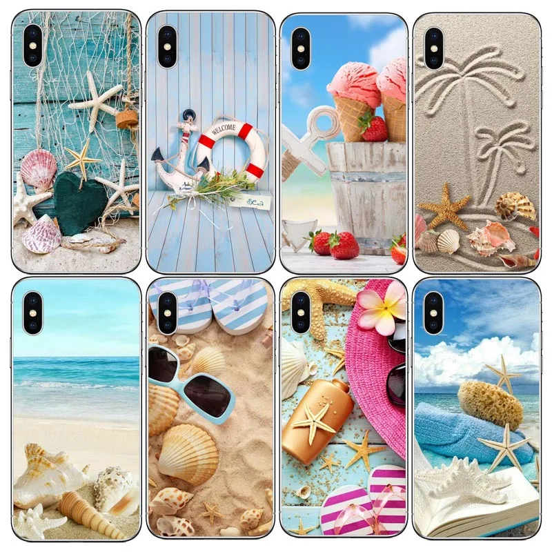 

Summer beach sunshine coast shell bikini Soft TPU silicone Phone Cases Cover For iPhone 5 5S SE 6 6s Plus 7 7 Plus 8 8 Plus X 10
