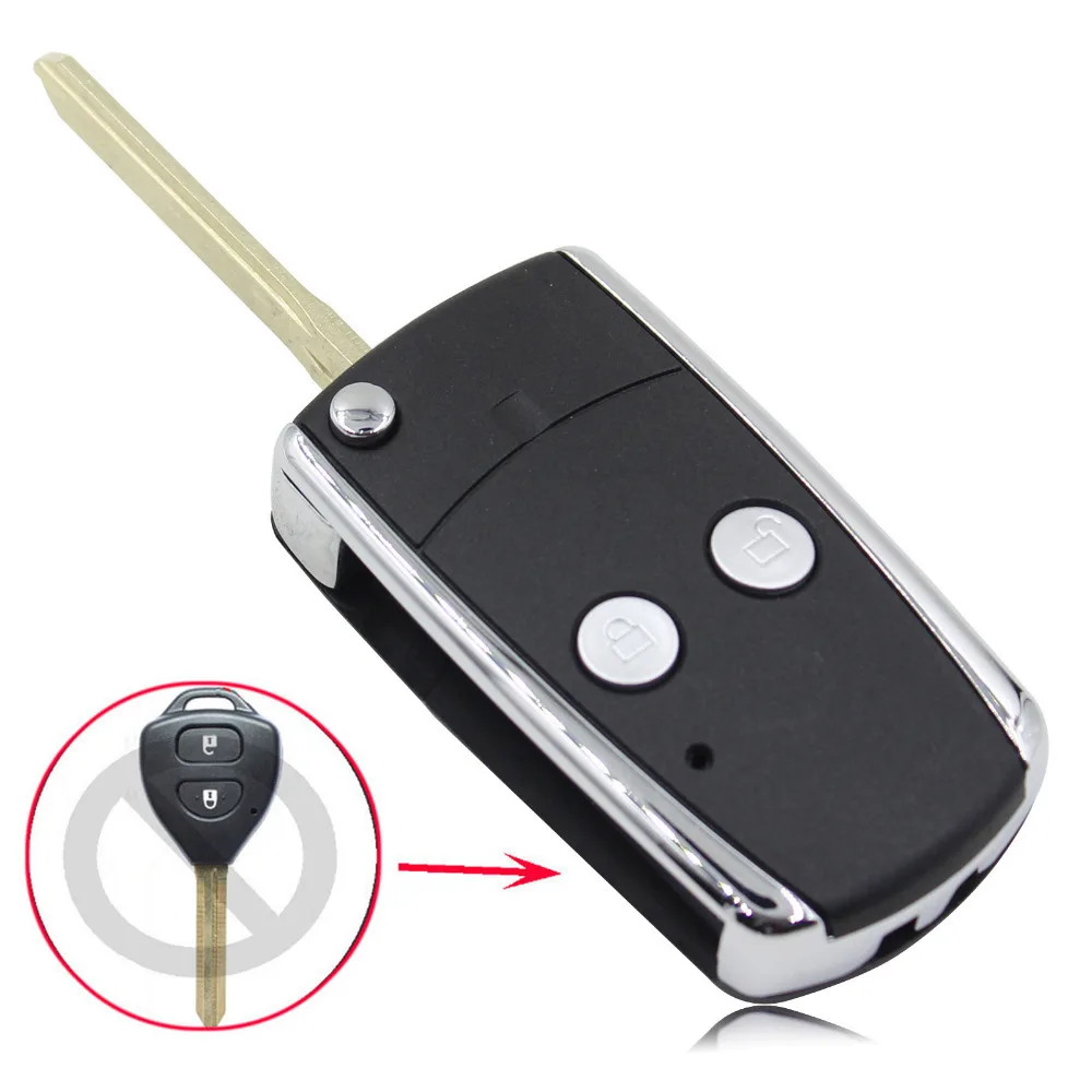 Modified 2 Button Folding Flip Remote Key Fob Case For Toyota Camry Corolla Yaris Hilux Shining Metal Frame Key Cover Shell New