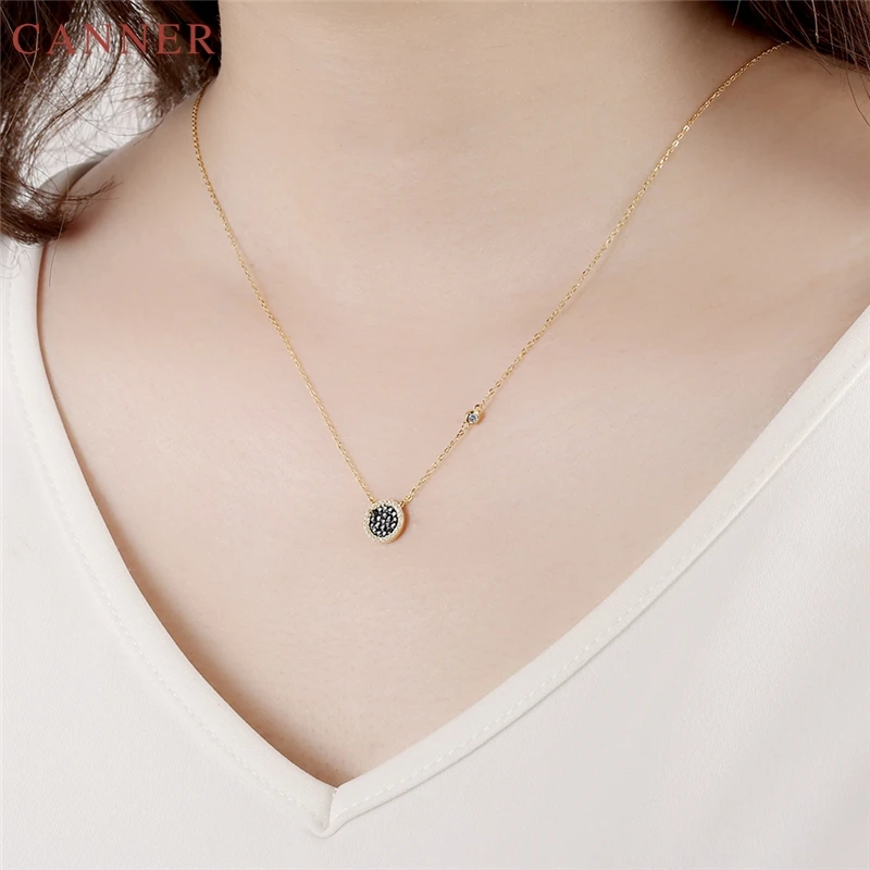 925 Sterling Silver Zircon Round Coin Necklaces Pendants Fashion Jewelry Gold Chain Necklace Women Girls Gifts collar mujer C40