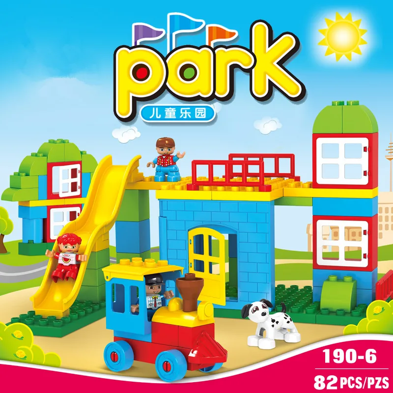 

82PCS Big Size Diy Building Blocks Happy Track Amusement Park Bricks Compatible with Legoingly Duplo Toys for Kids Baby Gifts