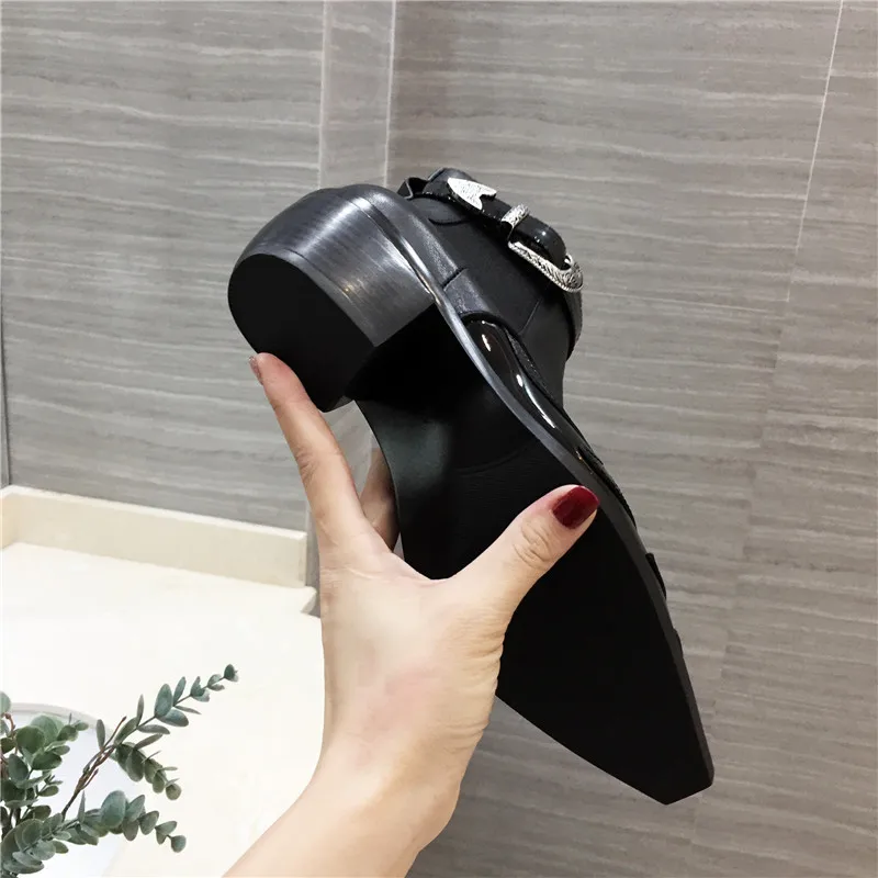 Feminino Rom Mujer Damen Ferse Pic Sapato as Frauen Pic Flut Schuhe As Metall Leaher Botas Spitz Chunky Neue Mode Stiefel Zcyd1qFRZ