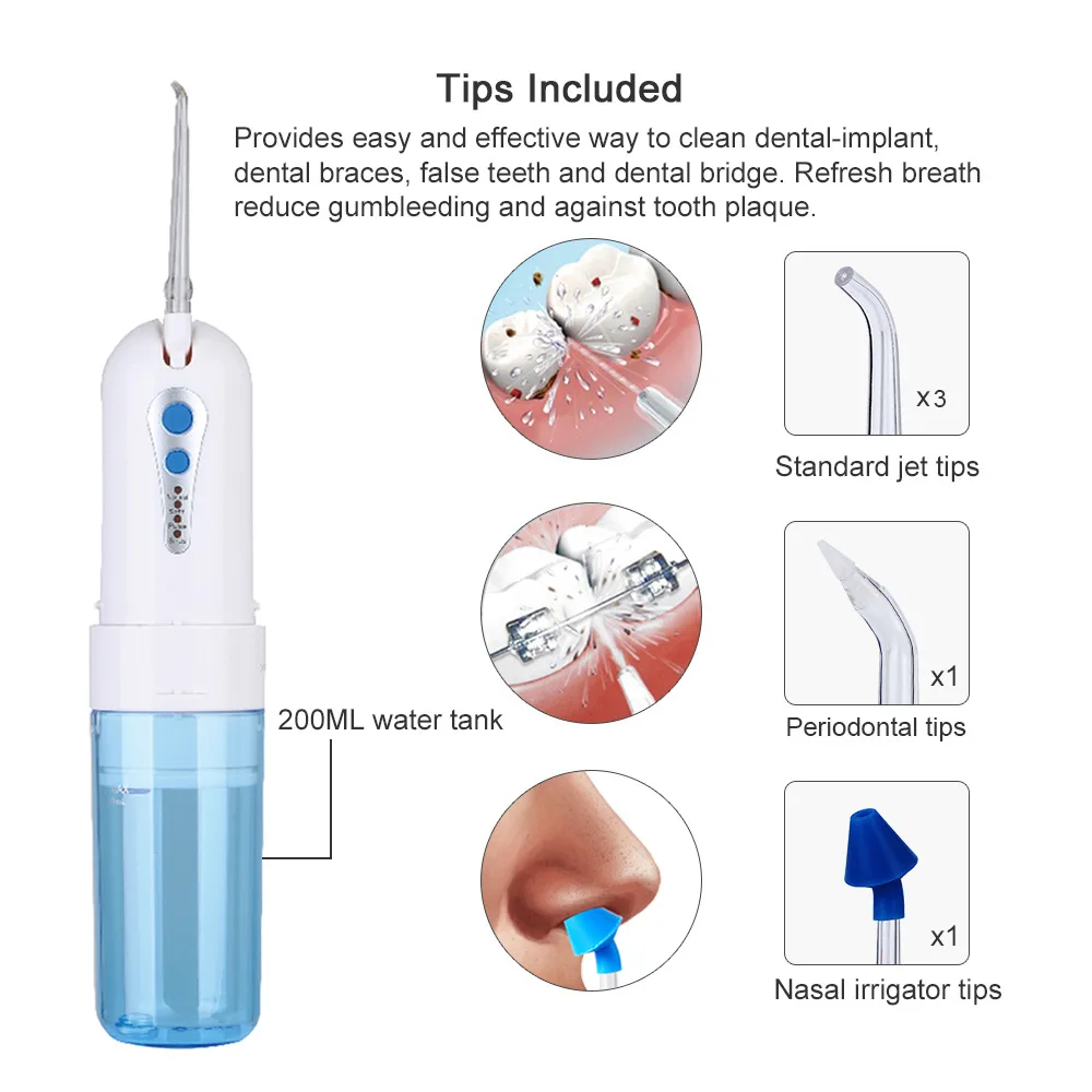 Azdent Горячая беспроводная вода зубной Флоссер портативный ирригатор для полости рта зуб струя воды орошение Usb Перезаряжаемый 8 наконечников 200 мл