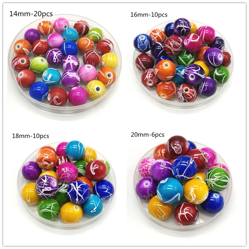 Acrylic Beads 6mm-20mm Round Shape Beads Jewelry Making Multicolor Loose Bead DIY Accessory #YKL28-35