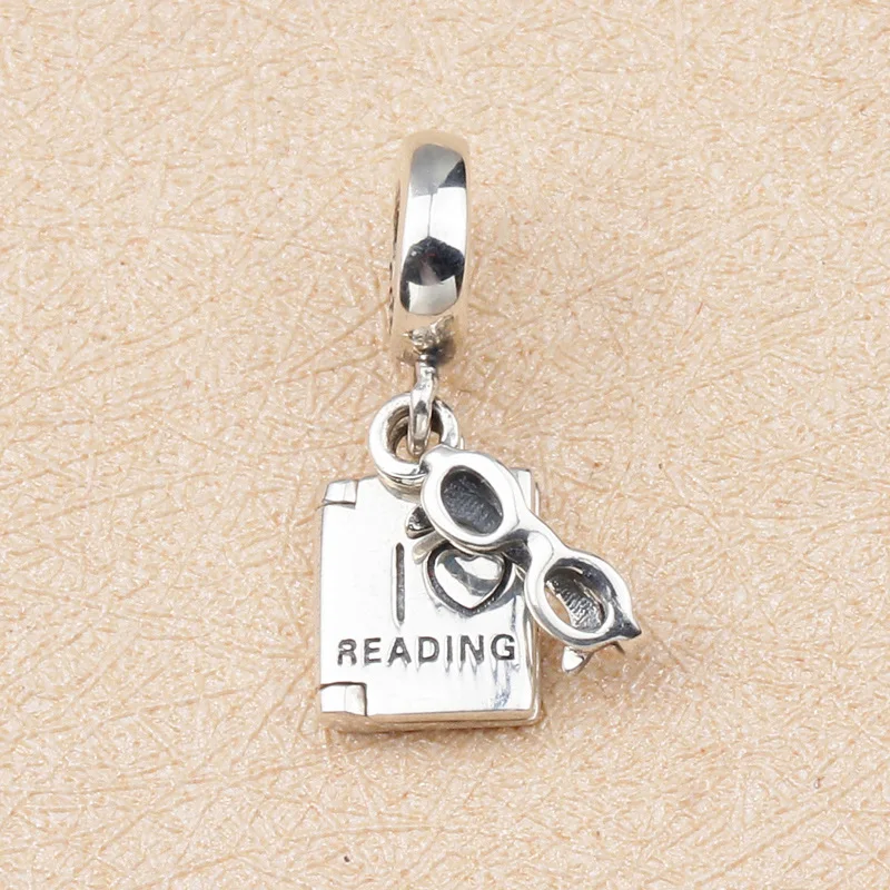Real 925 Sterling Silver Beads I Love Reading Book Charm Pendant Fit