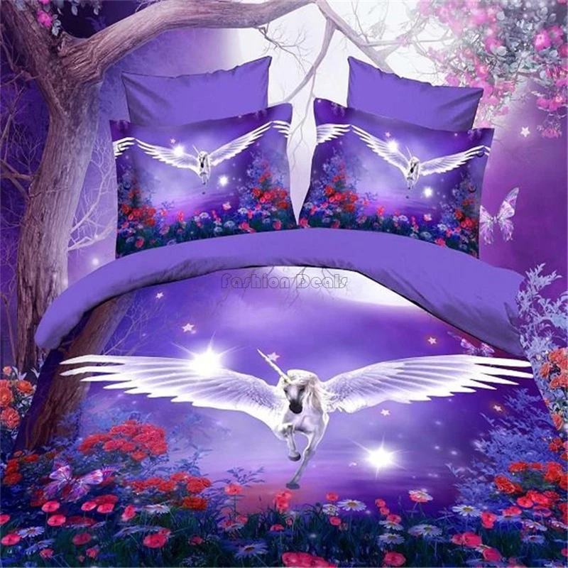 

Luxury Purple Sky Unicorn Bedding Set 100% Cotton Comforter Set Adult Kids Christmas Bedding Sheet Pillowcase Duvet Cover Sets