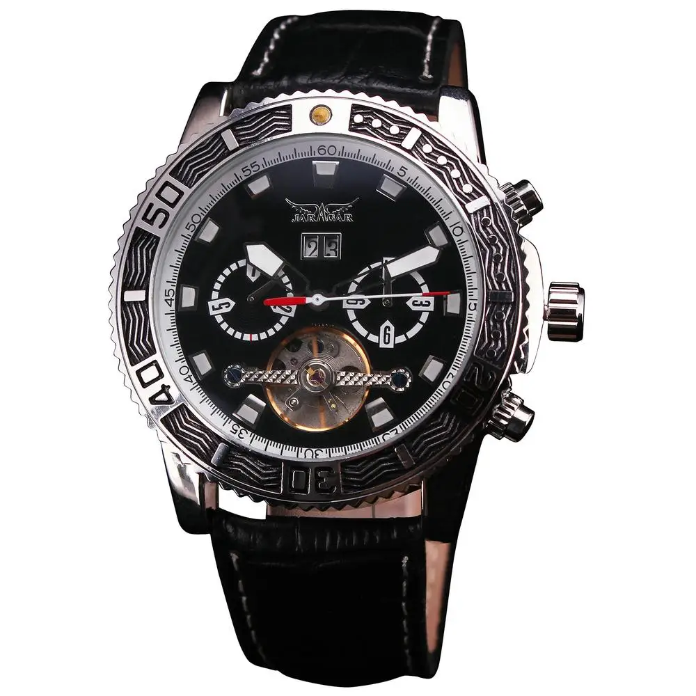 NEW Delicate Multifunction Men s Automatic Mechanical Wristwatch 6 Hand 3 Sub dial Tourbillon Calender Leather