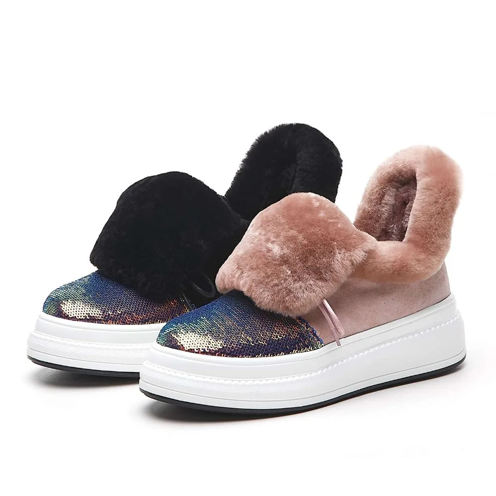 Med L21 Mélangées Kid Jeune rose Fond Bout Slip Lenkisen Bling Fille Douce Sur Couleurs Suede Rond Épais Hiver Warmful Noir Bottes Concis Neige 87n5RxB5q