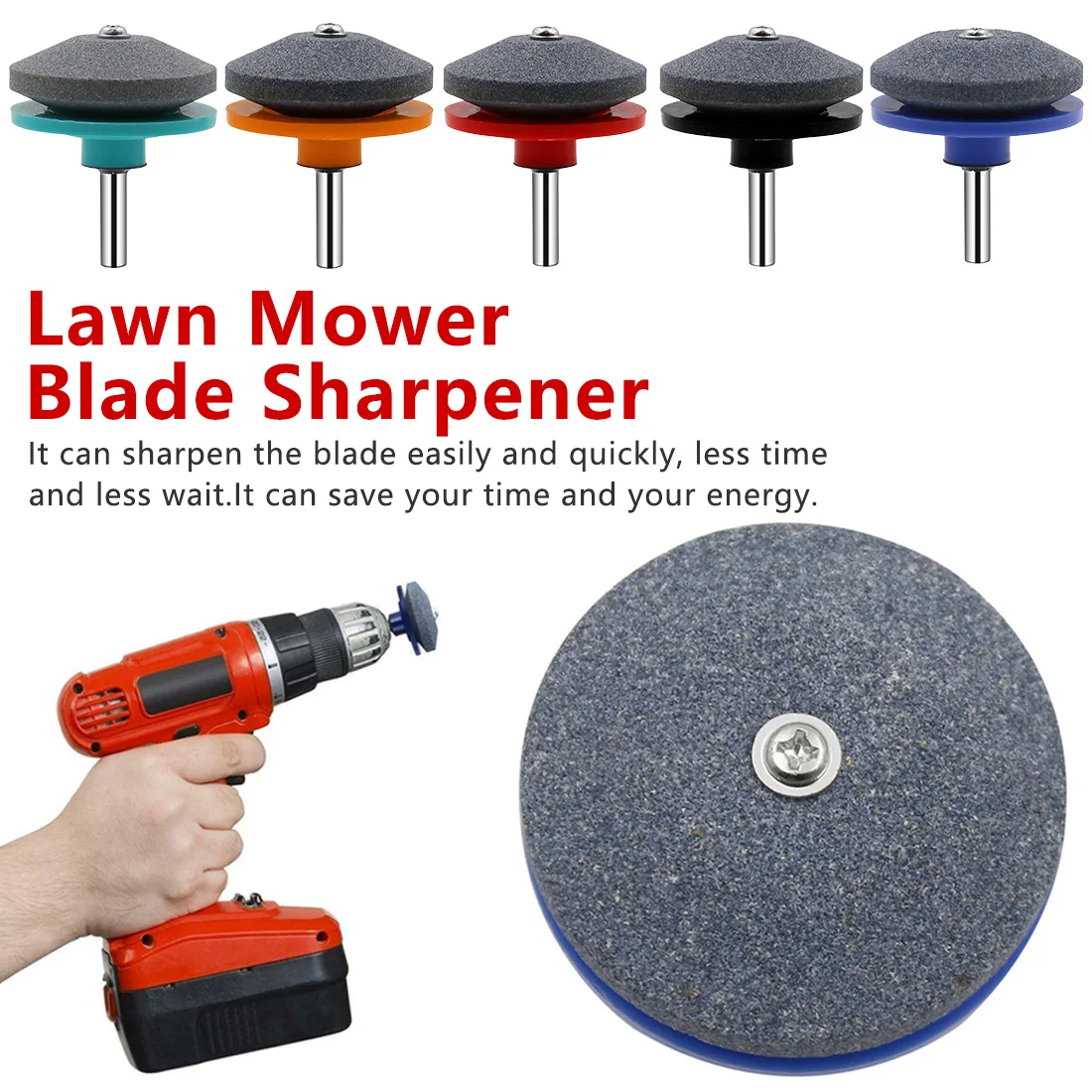 

Rotary Tool 5 Colors50MM Faster Blade Sharpener Lawn Mower Universal Grinding Rotary Drill Cuts Lawnmower Blade Sharpener