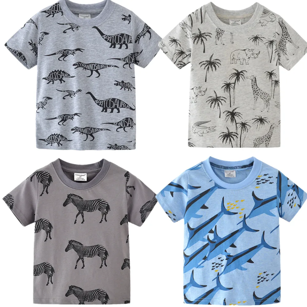 

2019 New Brand Summer 2-7 years baby boys cartoon Print Dinosaur Fish Shark Zebra Car O-neck Quality Cotton t-shirts Tops shirt