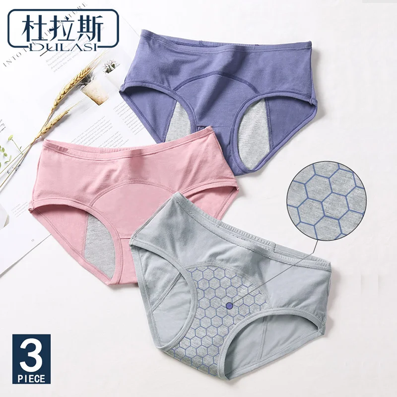 

3pcs/Set Antibacterial Menstrual Panties Leakproof Moon Pants Cotton Women Underwear Breathable Female Brief DULASI