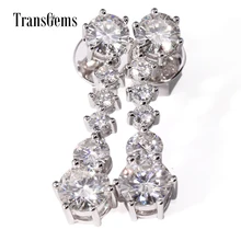 TransGems 5.6 CTW Carat Lab Moissanite Diamond Drop Dangle Earrings 18K White Gold for Women Wedding Engagement Birthday Gift