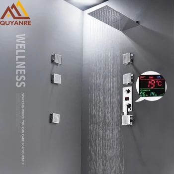 

Quyanre 3-Way Digital Shower Faucets Set Ultrathin Rain Waterfall Shower 6pcs SPA Massage Jets Digital Display Mixer Tap Shower