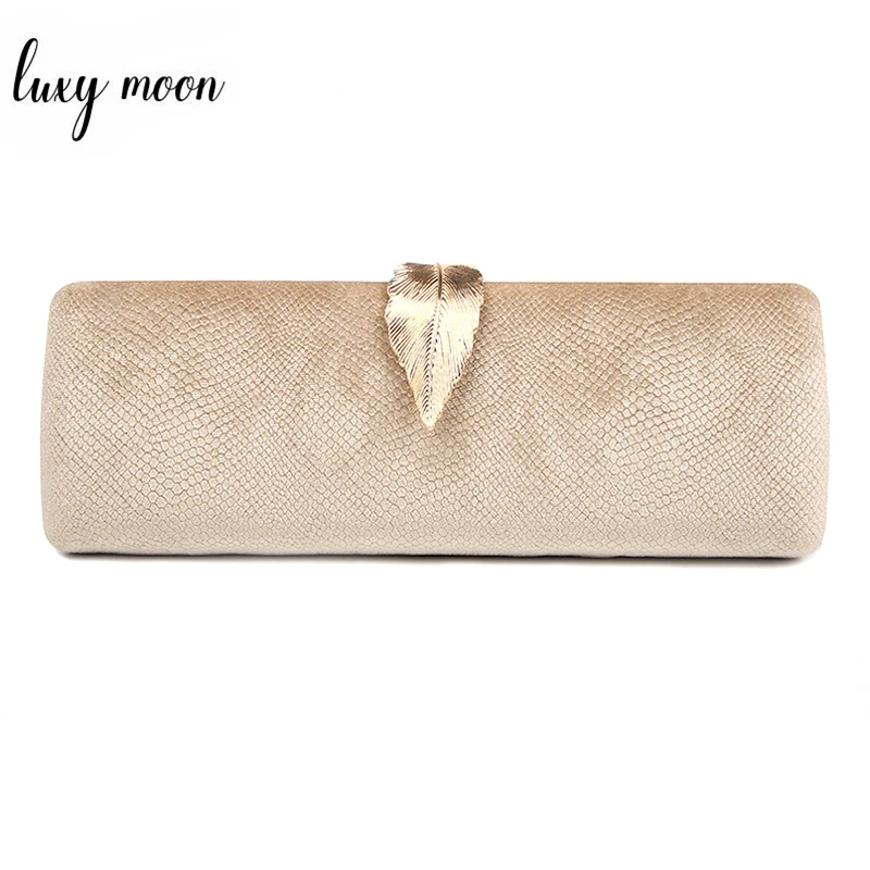 

Faux Suede Evening Clutch Bag For Women Long Design Clutch Bag Gold Color Metal Leaf Lock Wedding Purse Female Handbag Bolsa
