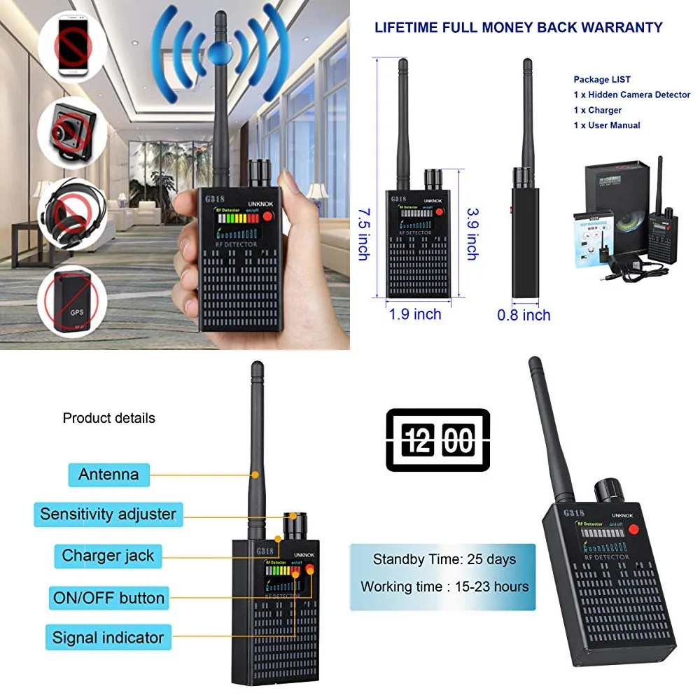 G318 1 MHz-8000 MHz wykrywanie radia anty szpieg sygnał kamery GSM Audio Bug Finder 4G sygnały GPS obiektyw RF Tracker detektory G318 1 MHz-8000 MHz wykrywanie radia anty szpieg sygnał kamery GSM Audio Bug Finder 4G sygnały GPS obiektyw RF Tracker detektory