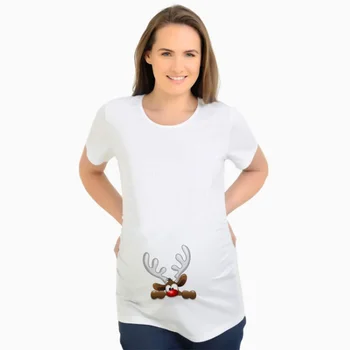 

Hot maternity t-shirt Christmas elk print pregnancy top tee short sleeve white shirt for pregnant women O neck maternity clothes