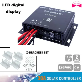 

30A 12V/24V MPPT solar Charge Controller CE Certify Auto Switch LED Digital Display + Z-Brackets Set for solar panel system A609
