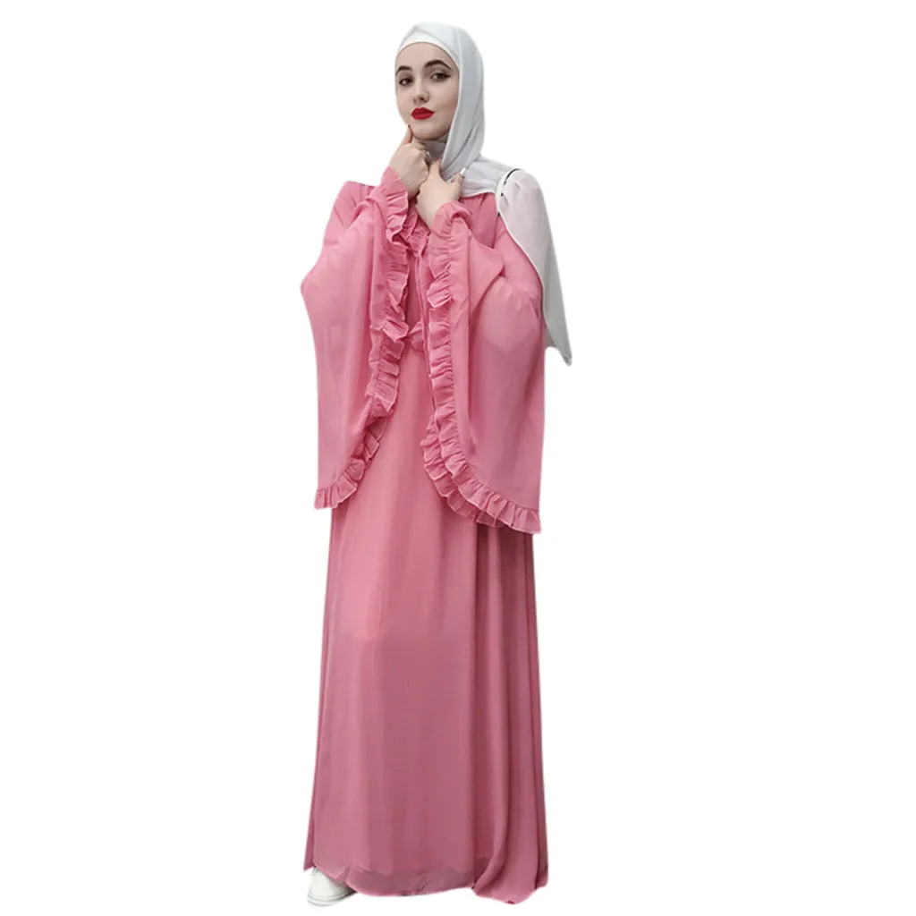 Ажурная embroi длинная одежда для женщин мусульманских стран платье Дубай халат открытый кардиган «абайя» мусульманский Дубай халат платье elbise bayan# G8 - Цвет: Розовый