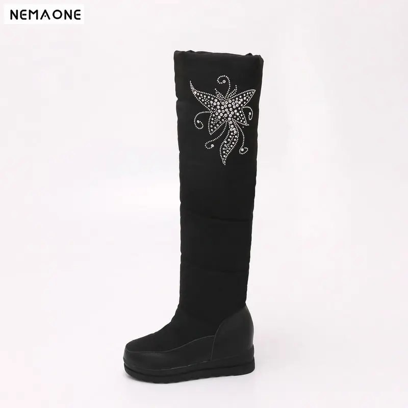 

New women snow Boots winter warm wedges Heels plush Women over the knee high boots down ladies dress shoes large Size 43