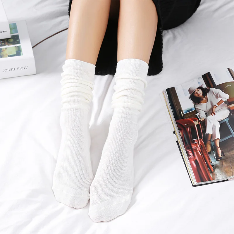 14 цветов носки для женщин хлопковые однотонные длинные носки Harajuku женские повседневные носки женские осенние и зимние носки - Цвет: Белый
