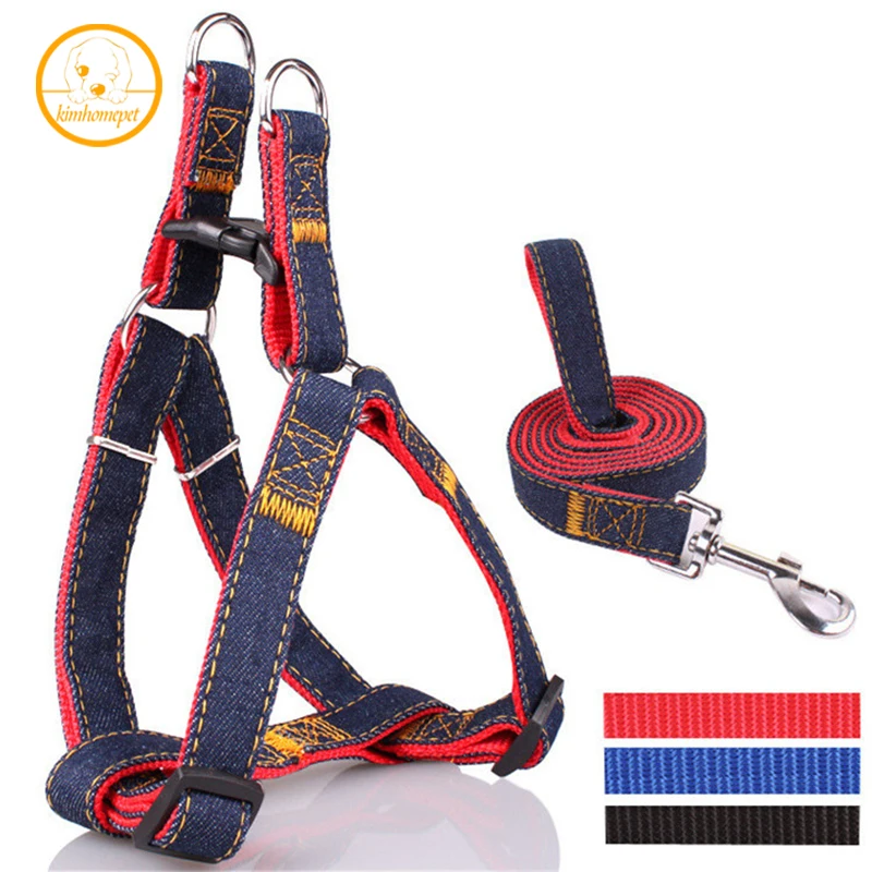 

New Arrival Hot Sales S L XL Colorful Jean Denim Leash Harness Dog Collar Chain Cat rope belt adjustable collar dogs PG08