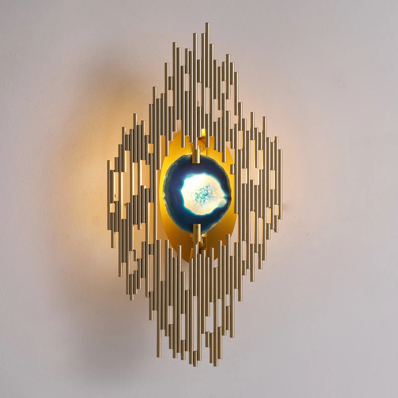 Post Modern Agate Wall Lamp Plated Metal Gold Wall Mounted Lamp home foyer corridor lighting G9 led wall sconce free shipping