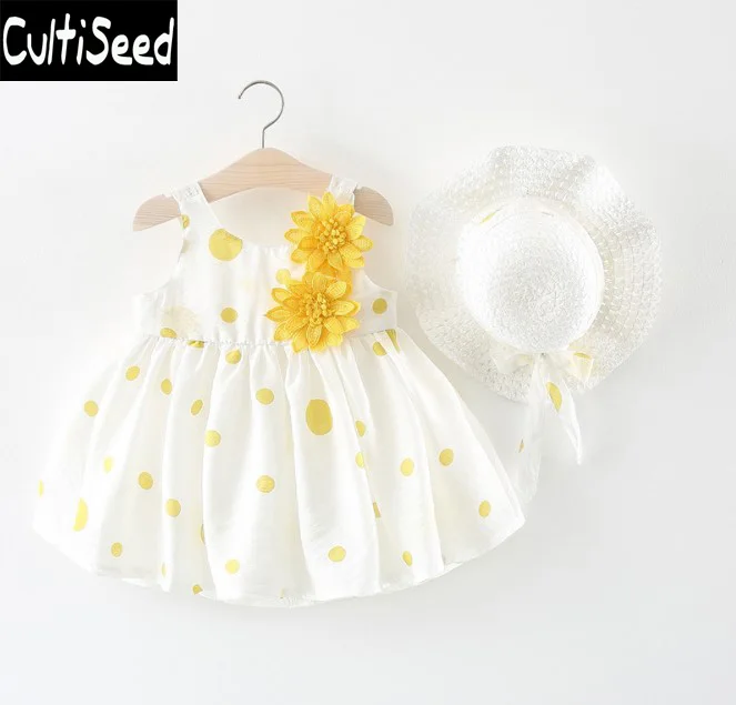

2018 Baby Girls Summer Polka Dot Printing Sleeveless Vest Dress with Appliance Flowers Baby Kids Cute Casual Cotton Dresses