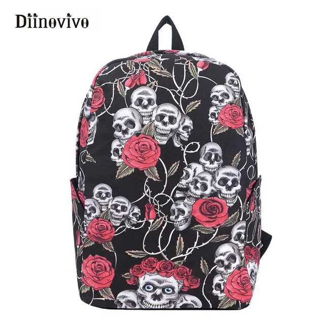 Diinovivo New Fashion Gothic Backpack Printed Skull Flowers Women Diinovivo New Fashion Gothic Backpack Printed Skull Flowers Women Travel Bag Punk Designer School Bags Boys