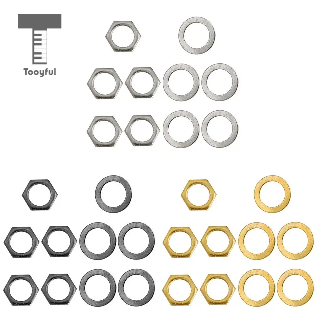 Tooyful 5 Pieces Iron Jack Socket Connector Nuts with Washers Set for Electric Guitar Bass Parts 9mm
