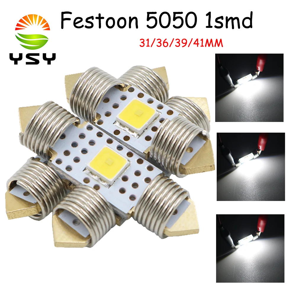 YSY 50 шт. гирлянда 31 мм 36 39 41 Светодиодная лампа C5W C10W супер яркая 5050 SMD авто интерьер